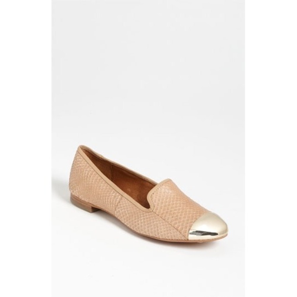 Sam Edelman Aster Loafers Womens 7.5M Tan Snakeskin Gold Cap Toe Flats